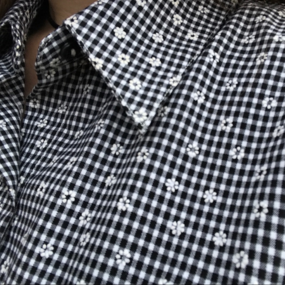3/$12 🌼 Gingham button up w embroidered flowers